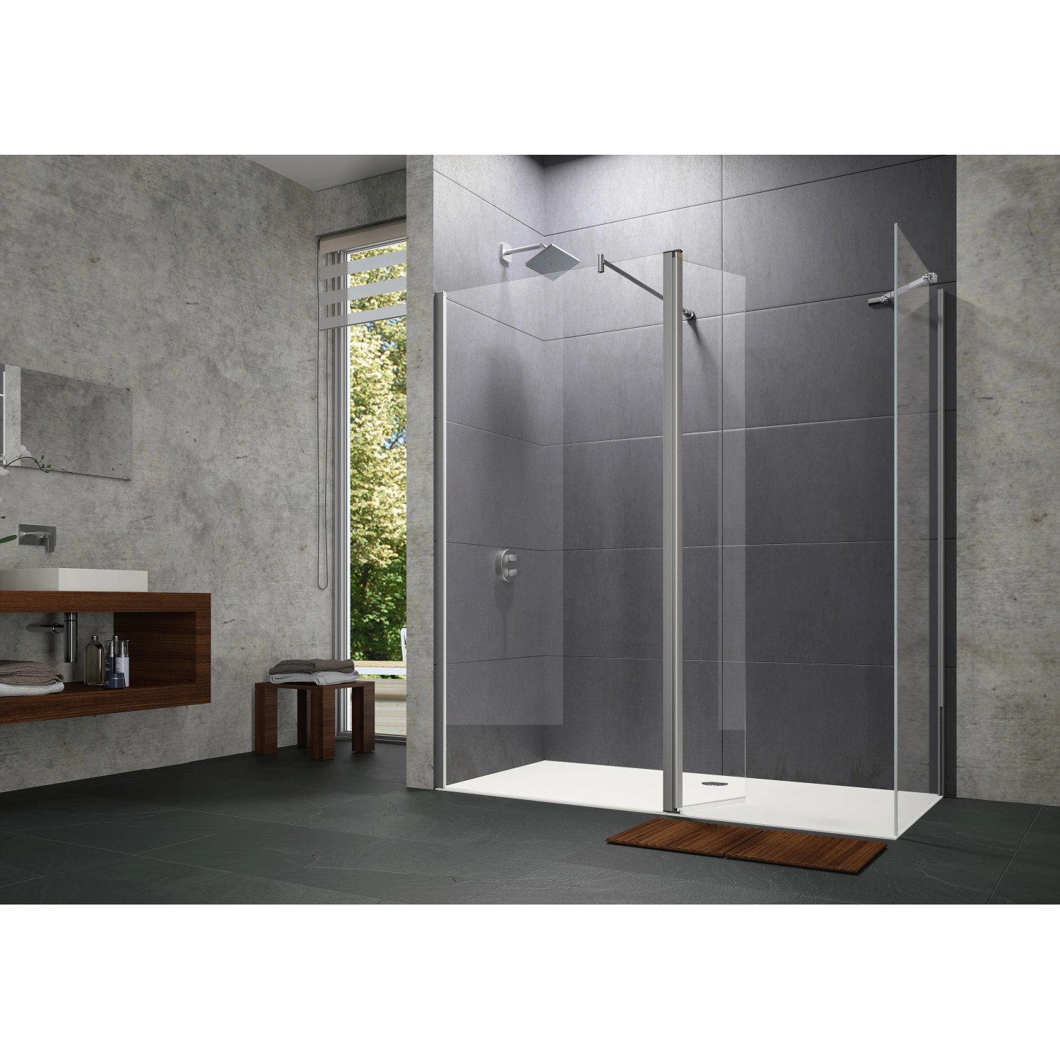 Hüppe Walk-In-Seitenwand Design Pure m. bewegl. Seg BxH: 120 x 200 cm Silber HG
