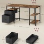 Vasagle Schreibtisch, 140x60x76 cm, braun-schwarz, mit 3 Ablagen und Maßangaben.