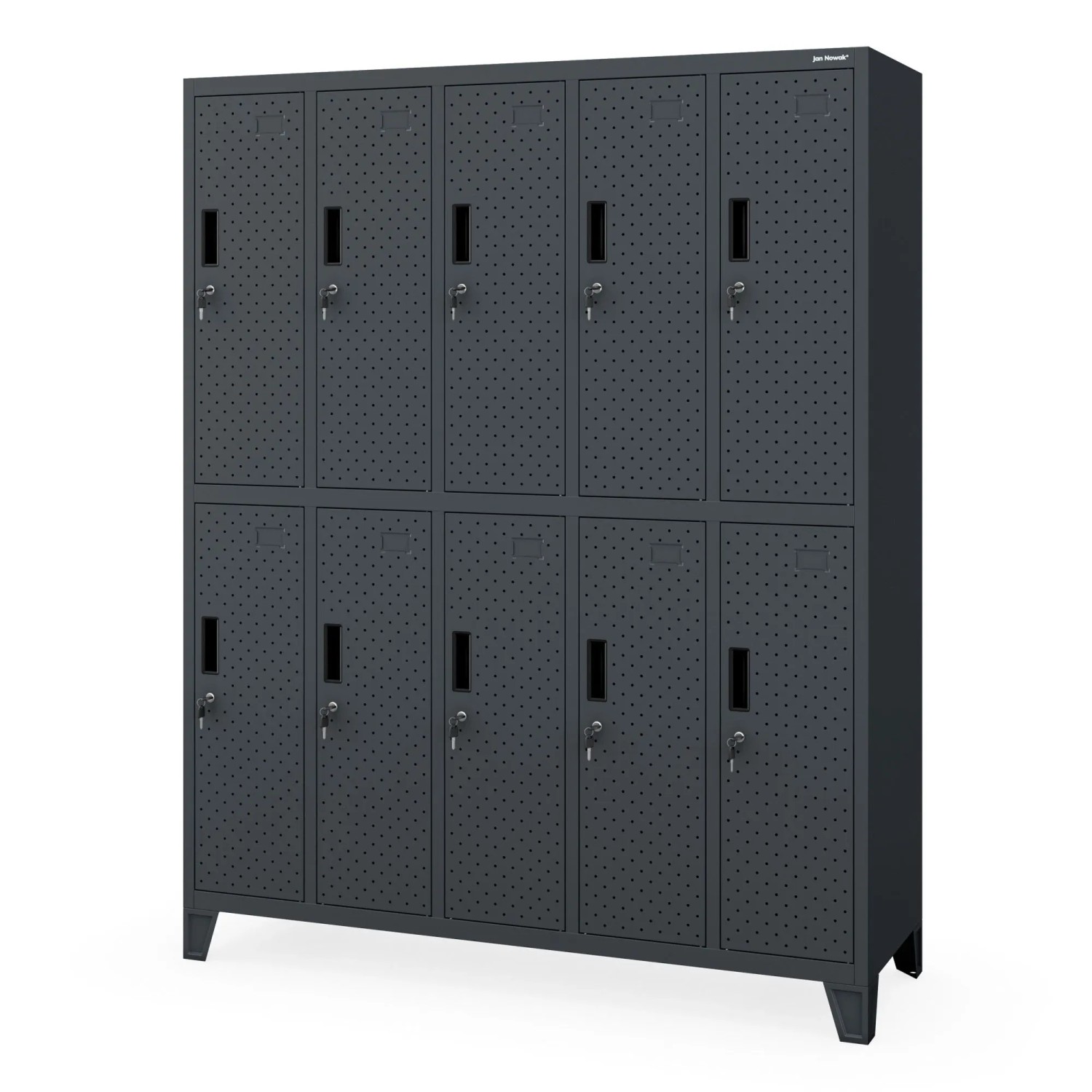 JAN NOWAK Arbeitsschutz-Kleiderschrank mit Fächern Perforiert 10 Fächer BARTEK PRO Anthrazit 172×136×45cm