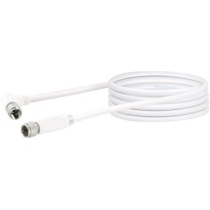 Weißes Schwaiger SAT Anschlusskabel, 3m, mit 90° F-Winkelstecker für Audio & Video.