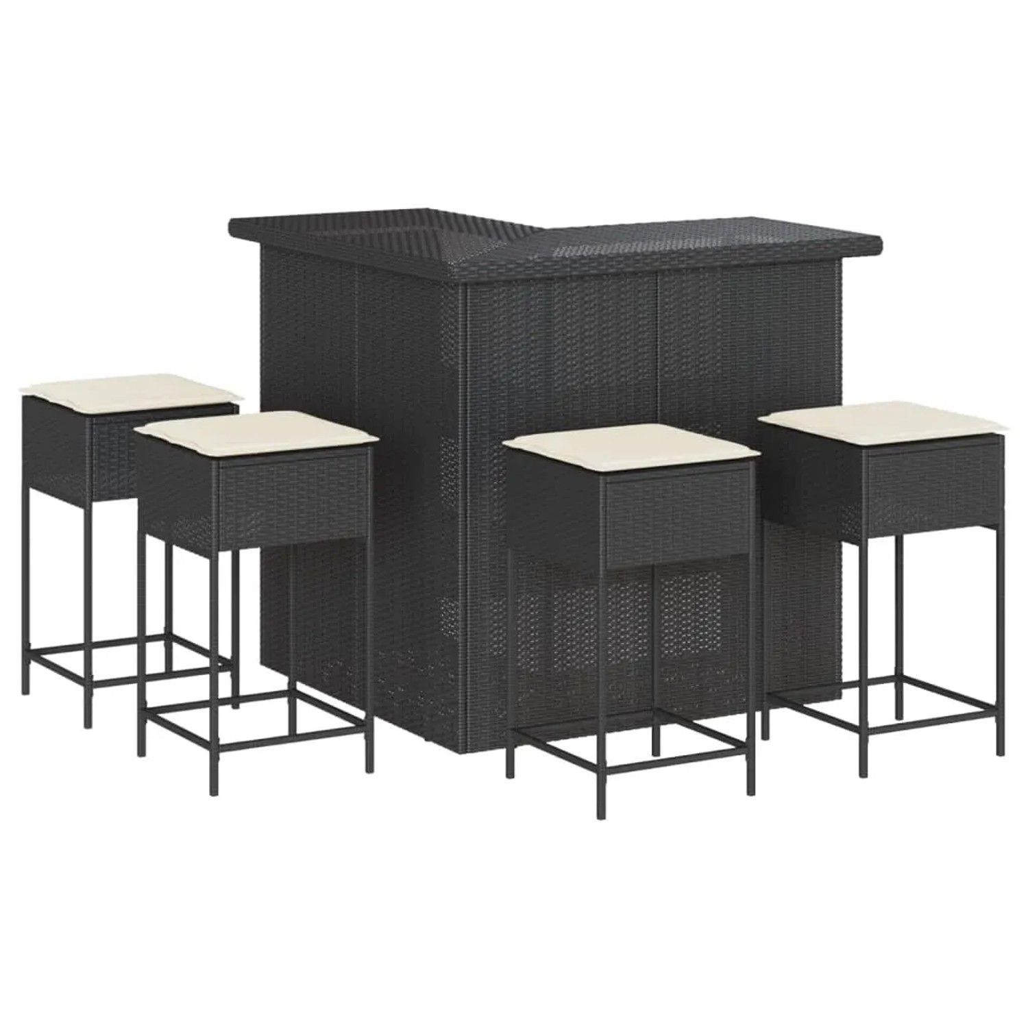 vidaXL 5-tlg Gartenbar-Set mit Kissen Schwarz Poly Rattan Modell 13