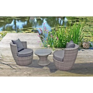DELUKE Bistro-Set CARINA Kunststoffgeflecht Grau Kunststoff Balkonset Gartenmöbel-Set Club-Set Bistrotisch Outdoor Sitzgruppe
