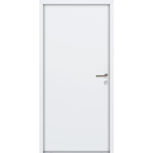 Weiße FM Tür NBT56 Modell 07, 1000x2000 mm, mit Drückergarnitur und Profilzylinder, für Nebeneingänge.