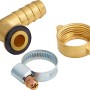 Schlauchverbinder aus Messing, 12,5 mm x 24,1 mm (G 3/4), mit Schlauchschelle und Tülle.