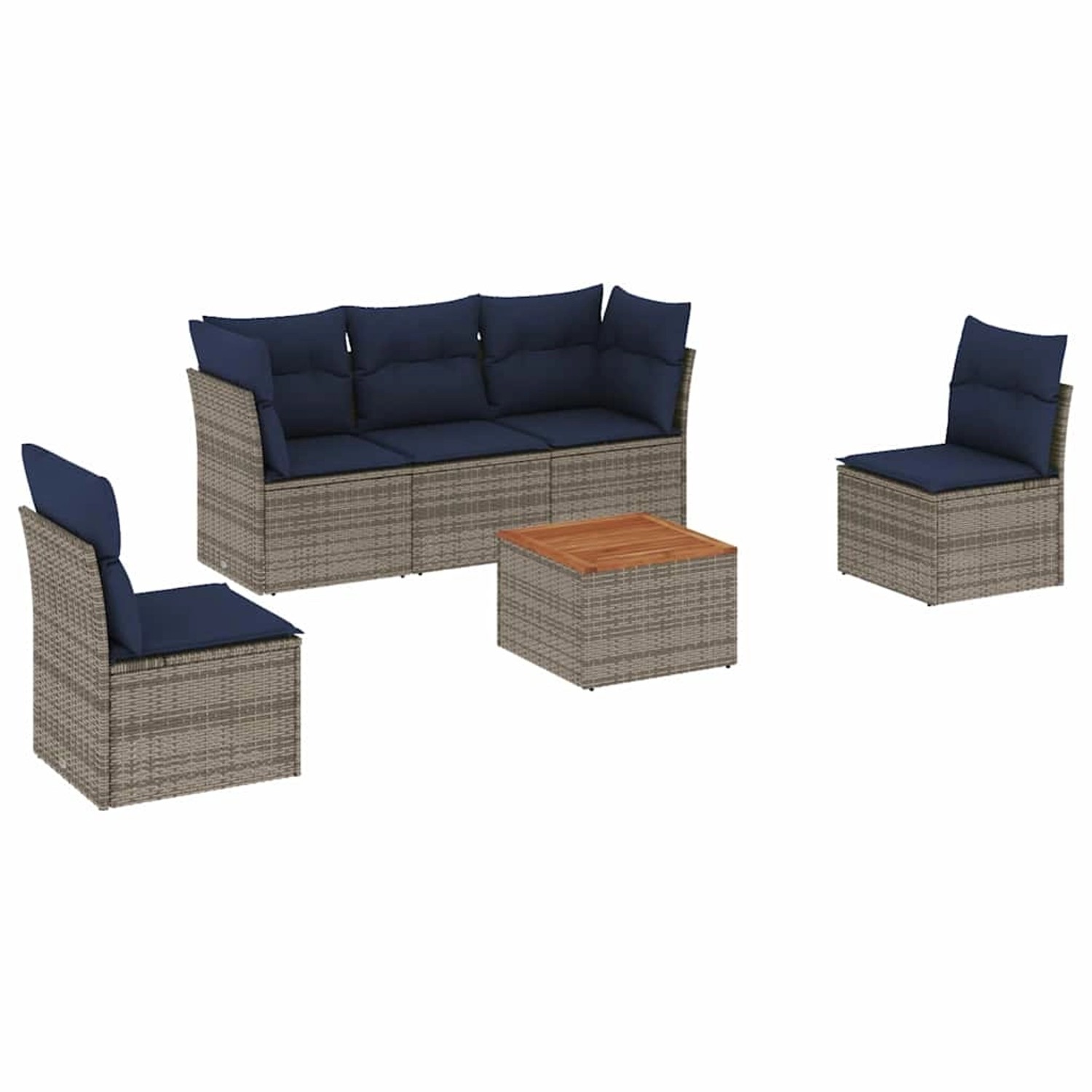 vidaXL 6-Tlg Garten-Sofagarnitur mit Kissen Grau Poly Rattan 3255879 günstig online kaufen
