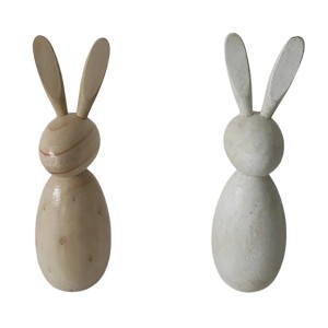 Boltze Dekoaufsteller Alex, 2er Set, Hase aus Holz in Weiß und Natur, Osterdeko.