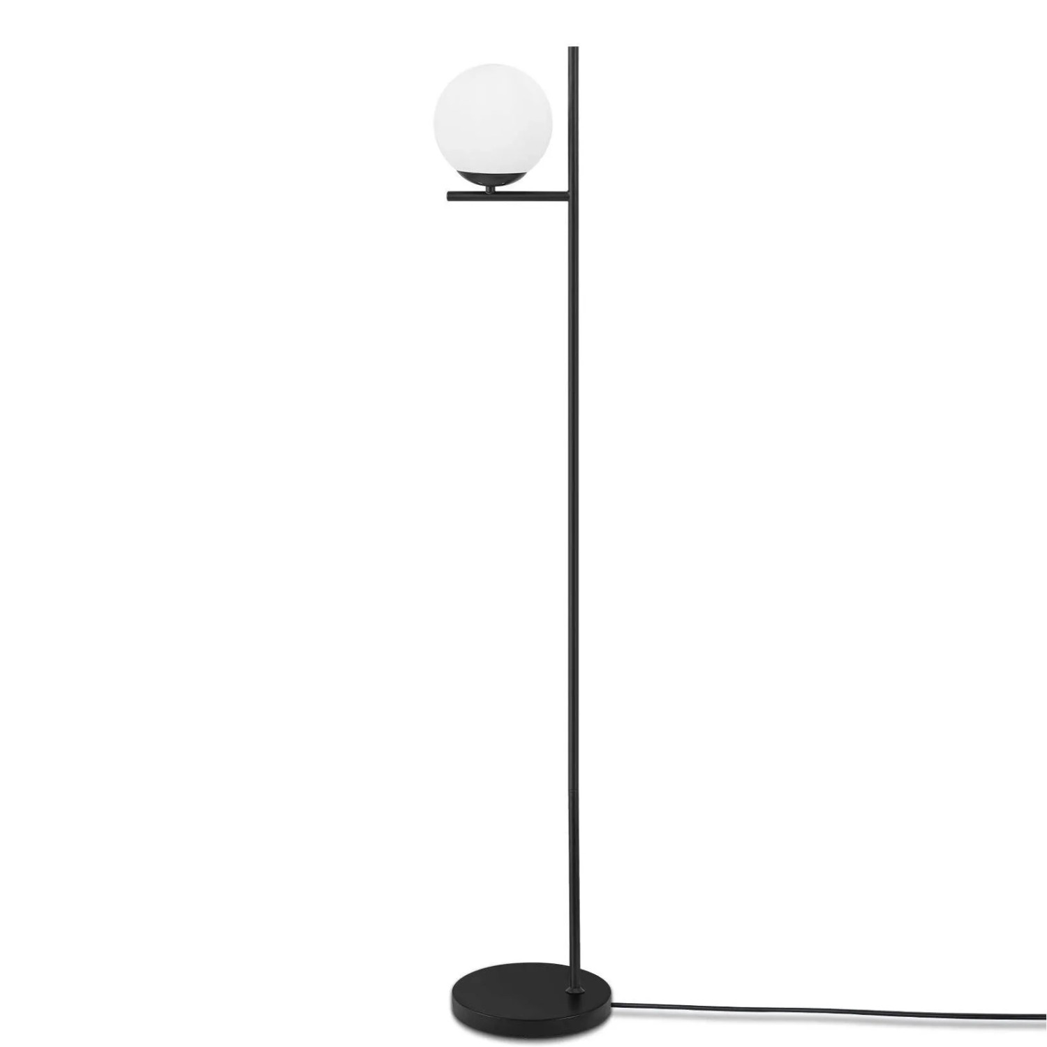 NETTLIFE Industrie-Stehlampe Modernes Schwarz mit Fußschalter Metalldesign Weißem Glas E27-Vintage-Glühbirne 2 M Kabel