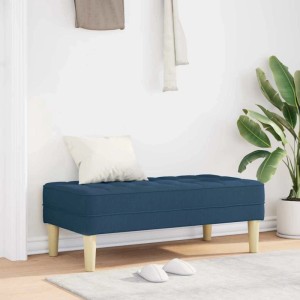 Blaue vidaXL Schuhbank aus Stoff mit Kissen und hellen Holzfüßen im Flur.