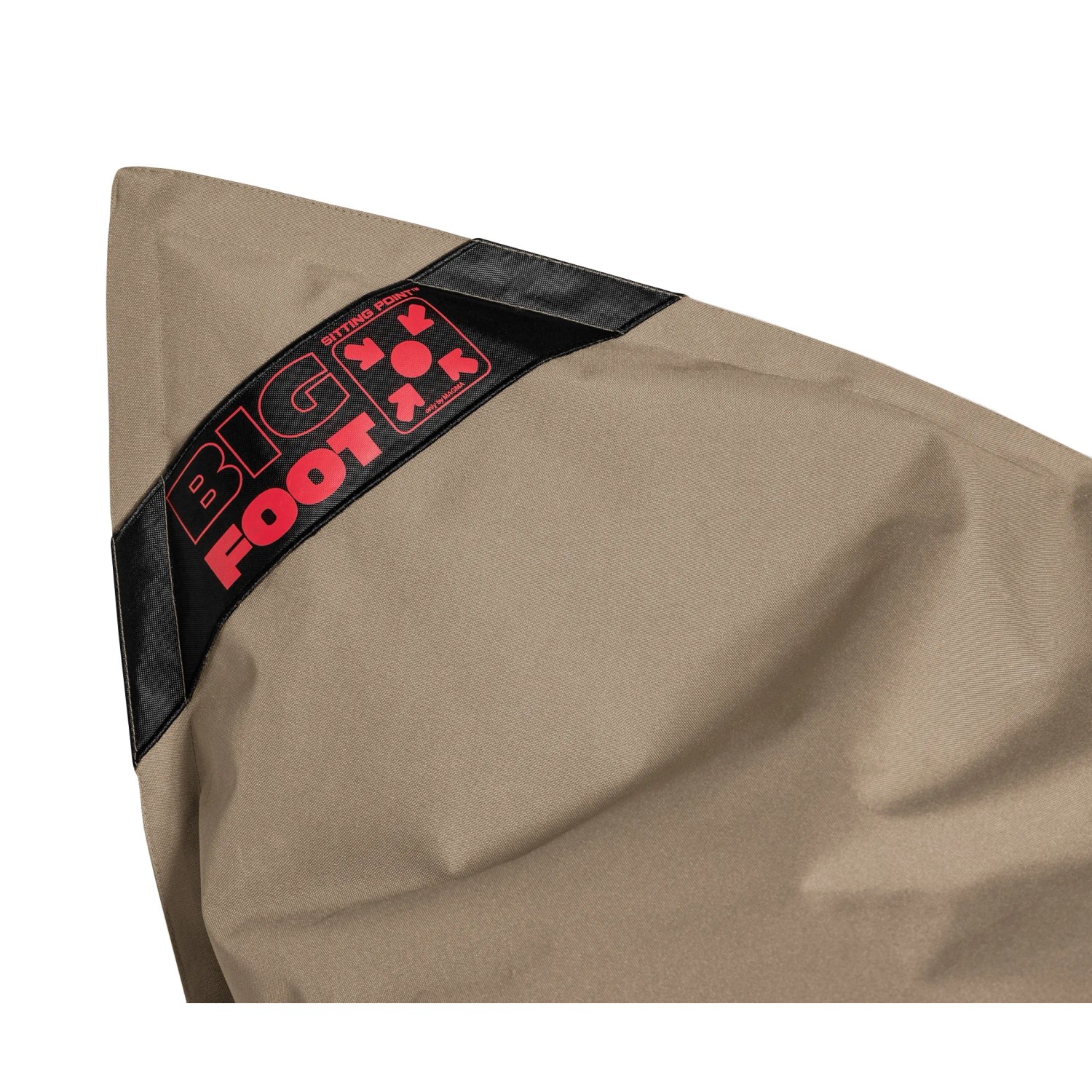 Detailaufnahme: Khaki-farbener Sitting Point Sitzsack Big Foot Scuba mit Logo.