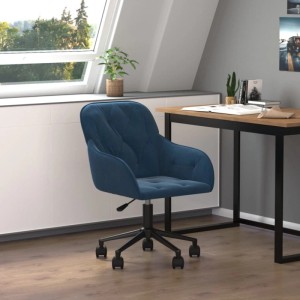 Blauer vidaXL Samt Bürostuhl mit Rollen, drehbar, im modernen Büroambiente.