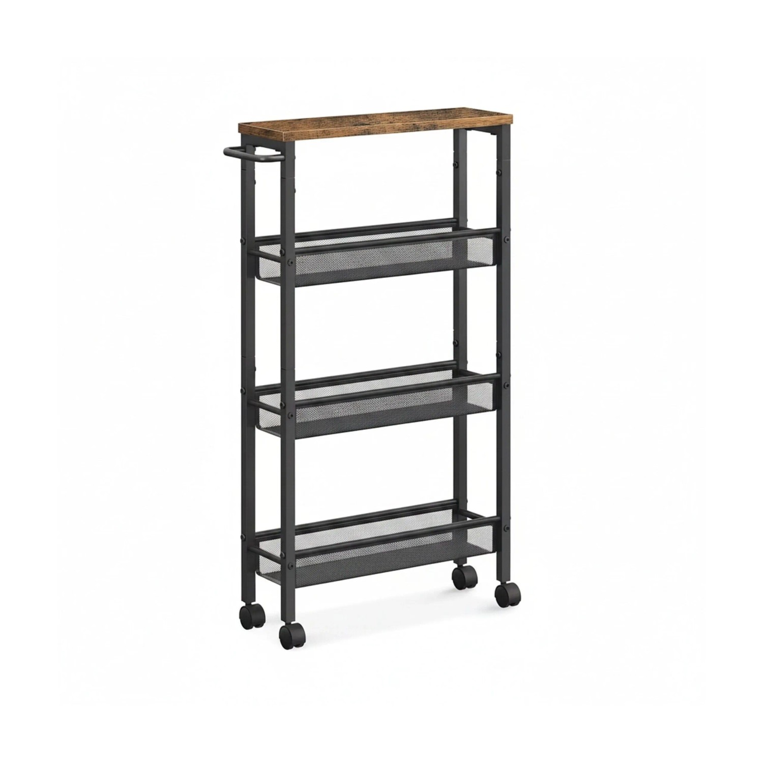 Relaxdays Nischenwagen Metall Schwarz 4 Ebenen Mit Rollen 77 cm x 13 cm x 45 cm