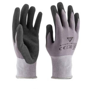 STAHLWERK Arbeitshandschuhe, 5 Paar, Größe L, mit Nitril-PU-Beschichtung für optimalen Schutz.