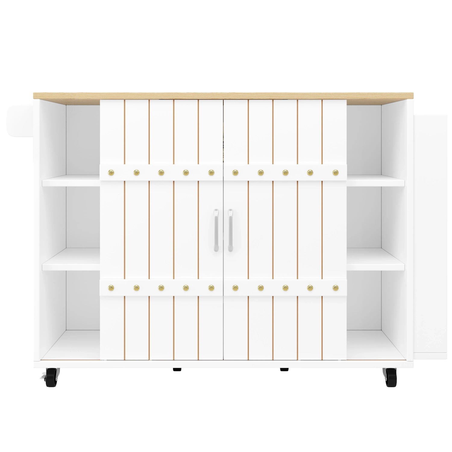 okwish Küchenwagen mit Rollen Gewürzregal Schiebetür Küche 110x42x90cm Weiß