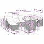 vidaXL Gartenmöbel-Set, 8-teilig, hellgraues Poly Rattan mit Kissen und Tisch, Maße siehe Grafik.