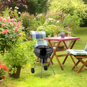 Relaxdays Kugelgrill Stahl Kunststoff Schwarz Fahrbar mit Deckel mit Thermometer 87,5 cm x 57 cm x 65 cm 8,9 kg