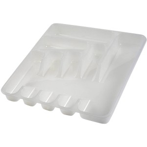 Weißer Besteckkasten Pablo mit 7 Fächern, 37 cm breit, für Schubladen.