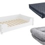 Weißes Hundebett aus Kiefernholz 100x60 cm mit Rollrost, Matratze und Polster für große Hunde.