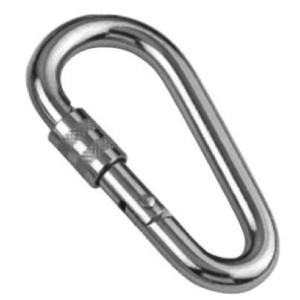 Eiförmiger Seilflechter Niro-Karabiner 8x80 mm aus Edelstahl. Beschlag mit Schraubverschluss.