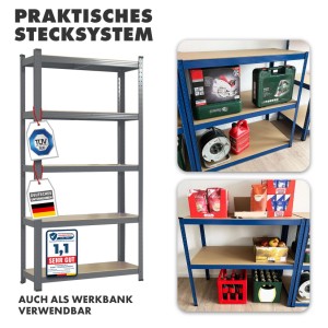 KARAT Schwerlastregal Lakota 2er Set Traglast bis 875 kg Grau 180 x 90 x 40 cm