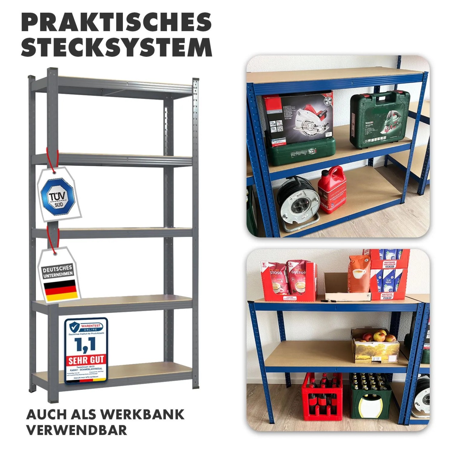 KARAT Schwerlastregal Lakota 2er Set Traglast bis 875 kg Grau 180 x 90 x 40 cm_3