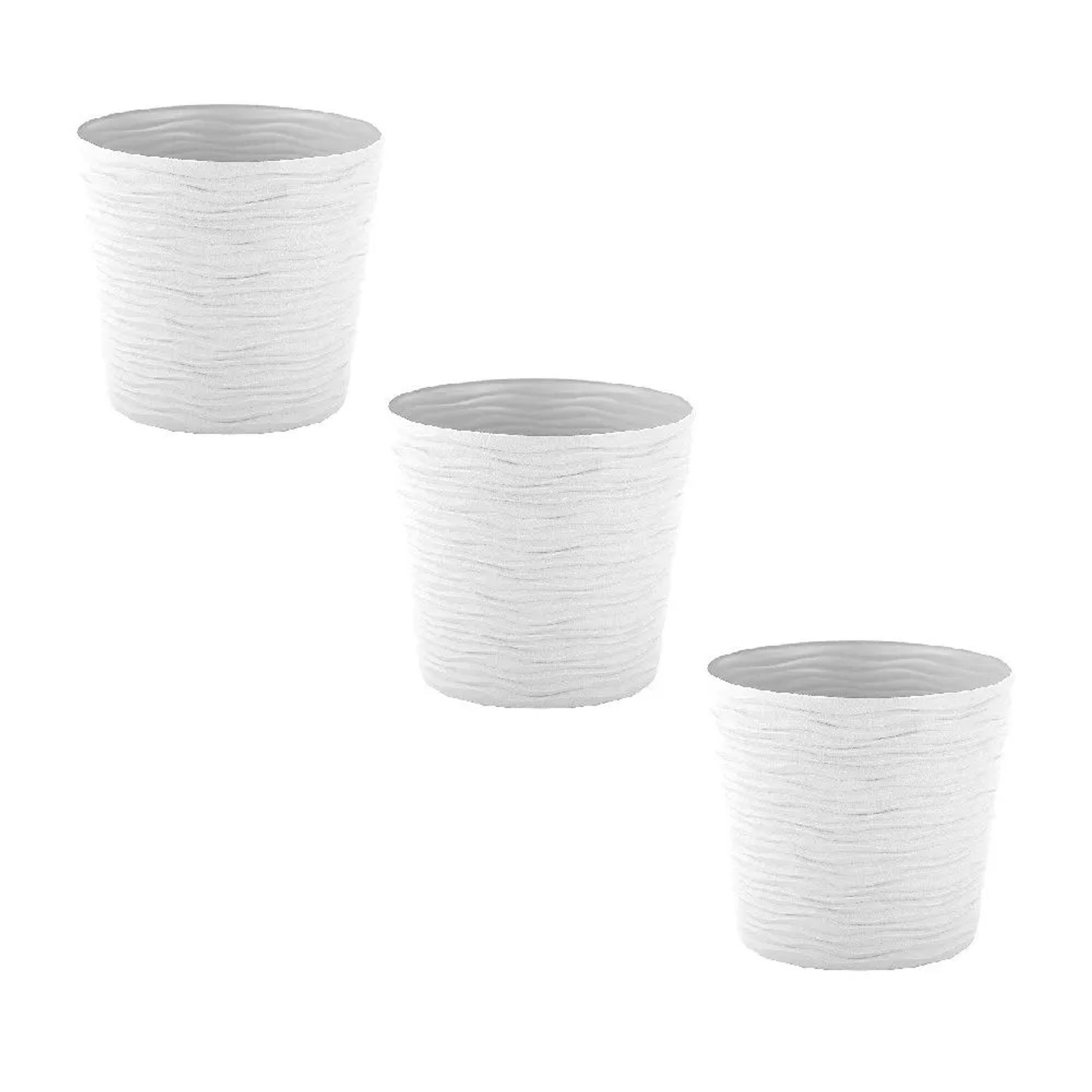 KMND Blumentopf Groß Rund Niedrig mit Einsatz Fusion Low Ø42×40 cm PP Kunststoff Cremeweiß 3er Set  20819