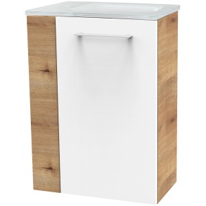 Fackelmann Waschbeckenunterschrank SBC Asteiche, 44 cm breit, mit weißer Front und Griff.