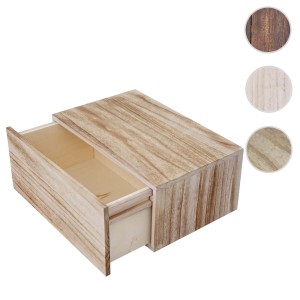 MCW Wandregal C55, naturbraun, mit offener Schublade. Holz Wandregal für die Wandmontage.