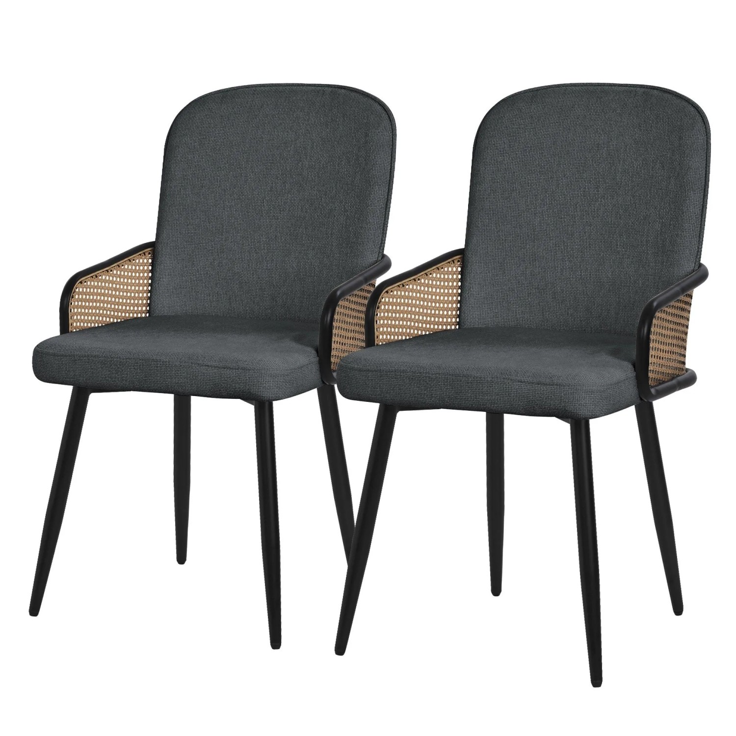 ML-Design Esszimmerstühle 2Er Set Anthrazit Stoffbezug - Rattan-Optik