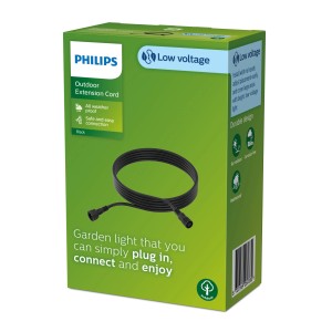 Philips Outdoor-Verlängerungskabel, 5 m, Niedervolt 24V, IP65, Schwarz. Für Außenbeleuchtungssysteme.