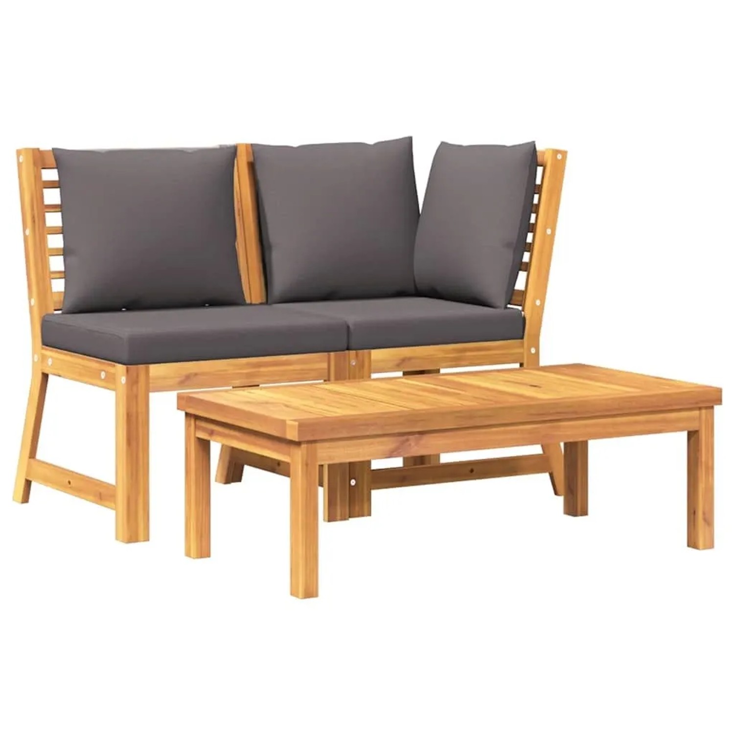 vidaXL 3-Tlg Garten-Lounge-Set mit Dunkelgrauem Kissen Akazienholz 311835