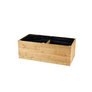 Rechteckiges Hochbeet aus Douglasie, 100x200x72,5 cm, mit Folie ausgelegt.