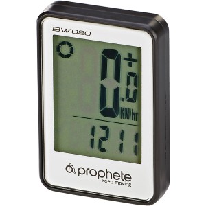 Prophete Fahrradcomputer mit digitaler Anzeige von Geschwindigkeit und Distanz.