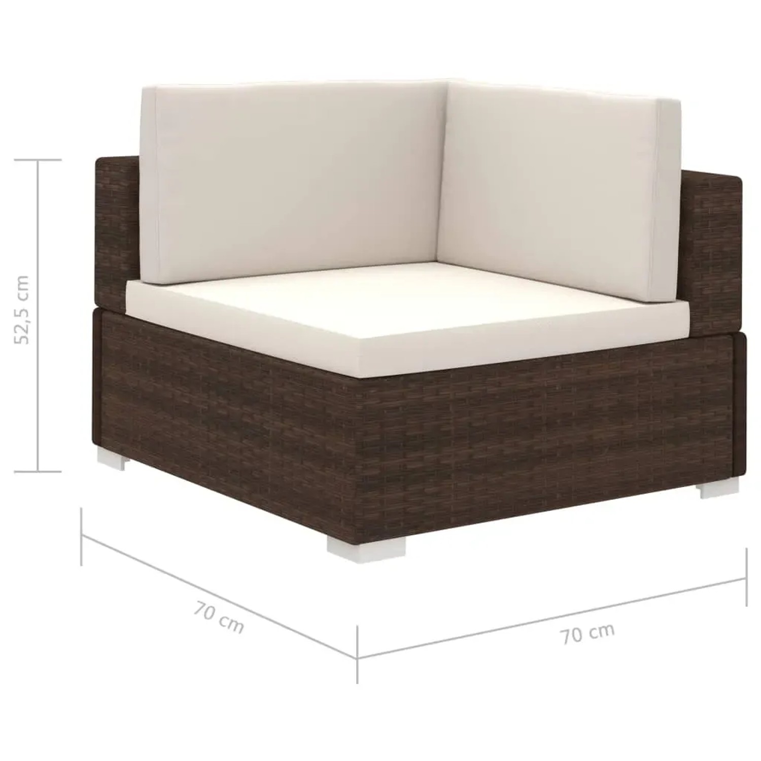 Braune vidaXL Gartenlounge Ecke aus Polyrattan mit cremefarbenen Auflagen.