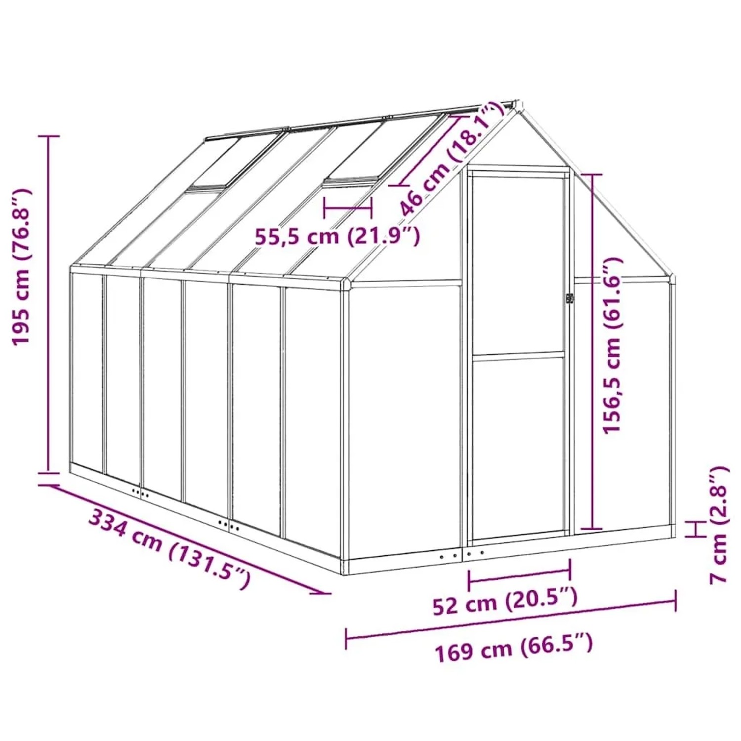 vidaXL Gewächshaus mit Fundamentrahmen Grün 334x169x195 cm Aluminimum 3266327_10