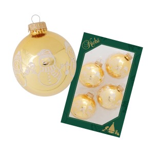 Krebs Glas Lauscha Weihnachtsbaumkugeln, 4er-Set, goldfarben mit Schneemann-Motiv.