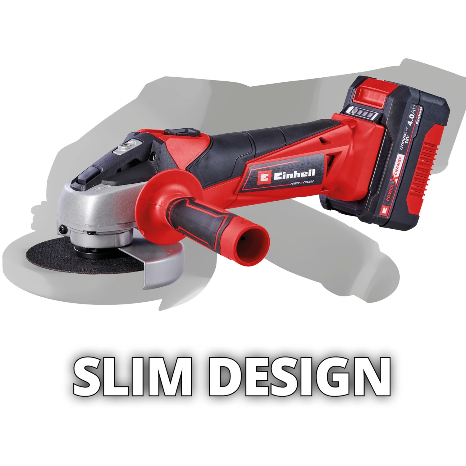 Einhell Akku-Winkelschleifer TC-AG 18/115 mit Akku und Ladegerät, rot/schwarz.
