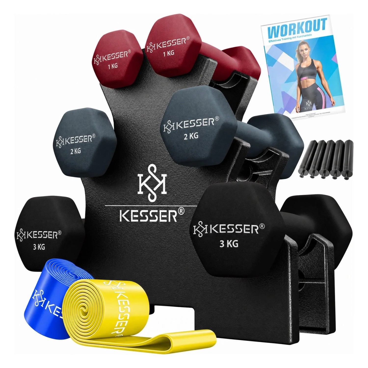 KESSER Hantelset 12 kg 2 x 1 kg 2 kg 3 kg Magenta Dunkelgrau Schwarz 3 Paar
