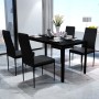 Schwarzes 5-teiliges Esstisch-Set mit Glasplatte und Kunstlederstühlen für Esszimmer.