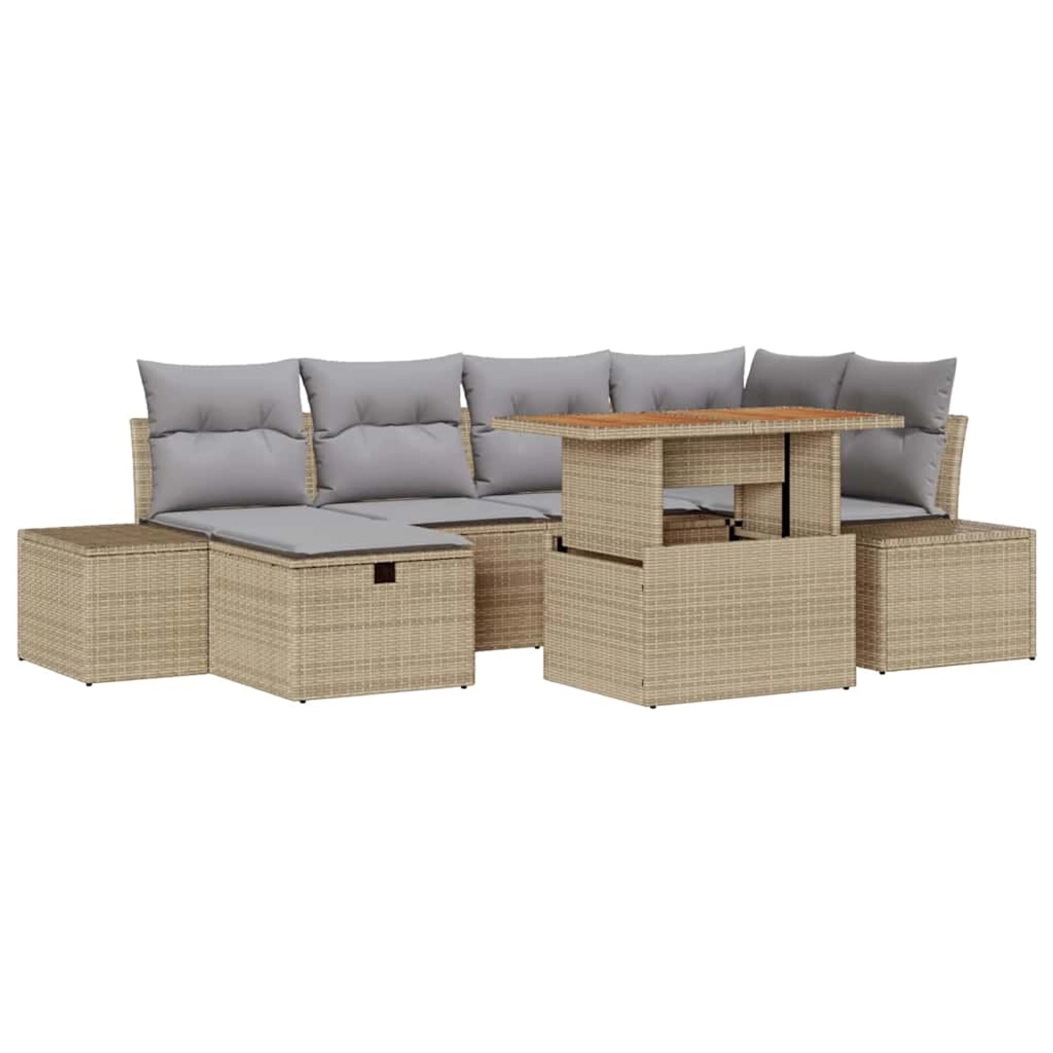 vidaXL Garten-Sofa-Set mit Kissen mit Speicher 7-Tlg Beige Poly Rattan 3360 günstig online kaufen