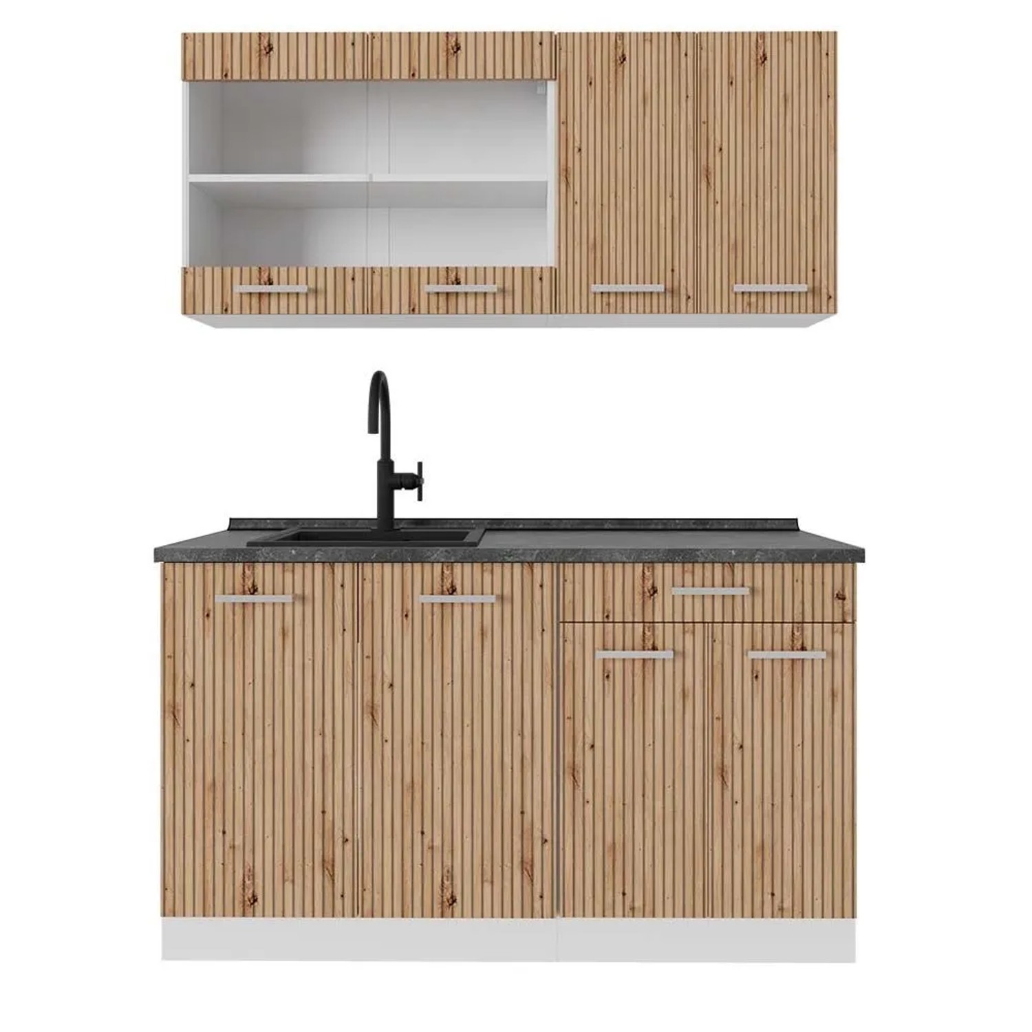 Vicco R-Line Singleküche Artisan Eiche Weiß 140 cm AP Anthrazit ohne E-Geräte