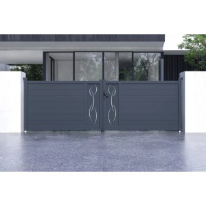 Casanoov Flügeltor 4M aus Aluminium, grau, mit Motorisierung. Gartentor mit modernem Design.