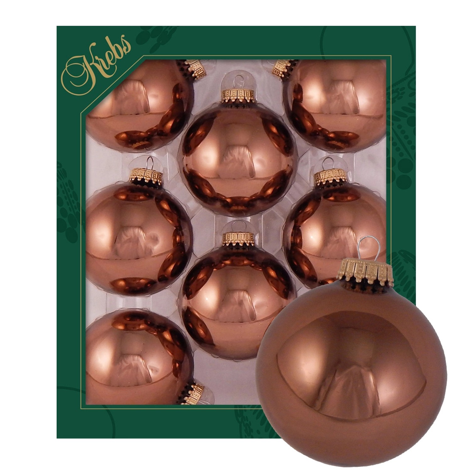 Krebs Glas Lauscha Weihnachtskugeln Hellbraun Glanz Uni 8er-Set 7cm