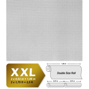 Weiße, überstreichbare XXL Vliestapete mit feiner Glasfaserstruktur, 25,05x1,06m.
