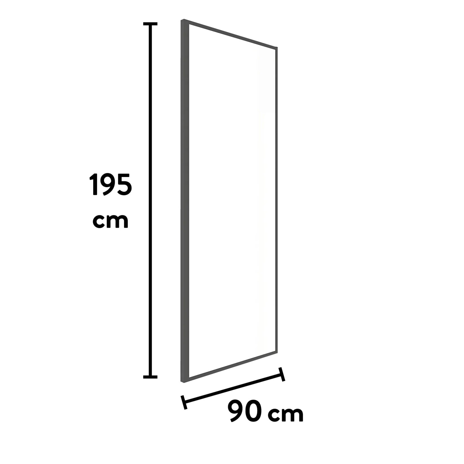 Baliv Seitenwand für Duschkabine DUK-90.91W, 90x195 cm, mit schwarzem Rahmen.