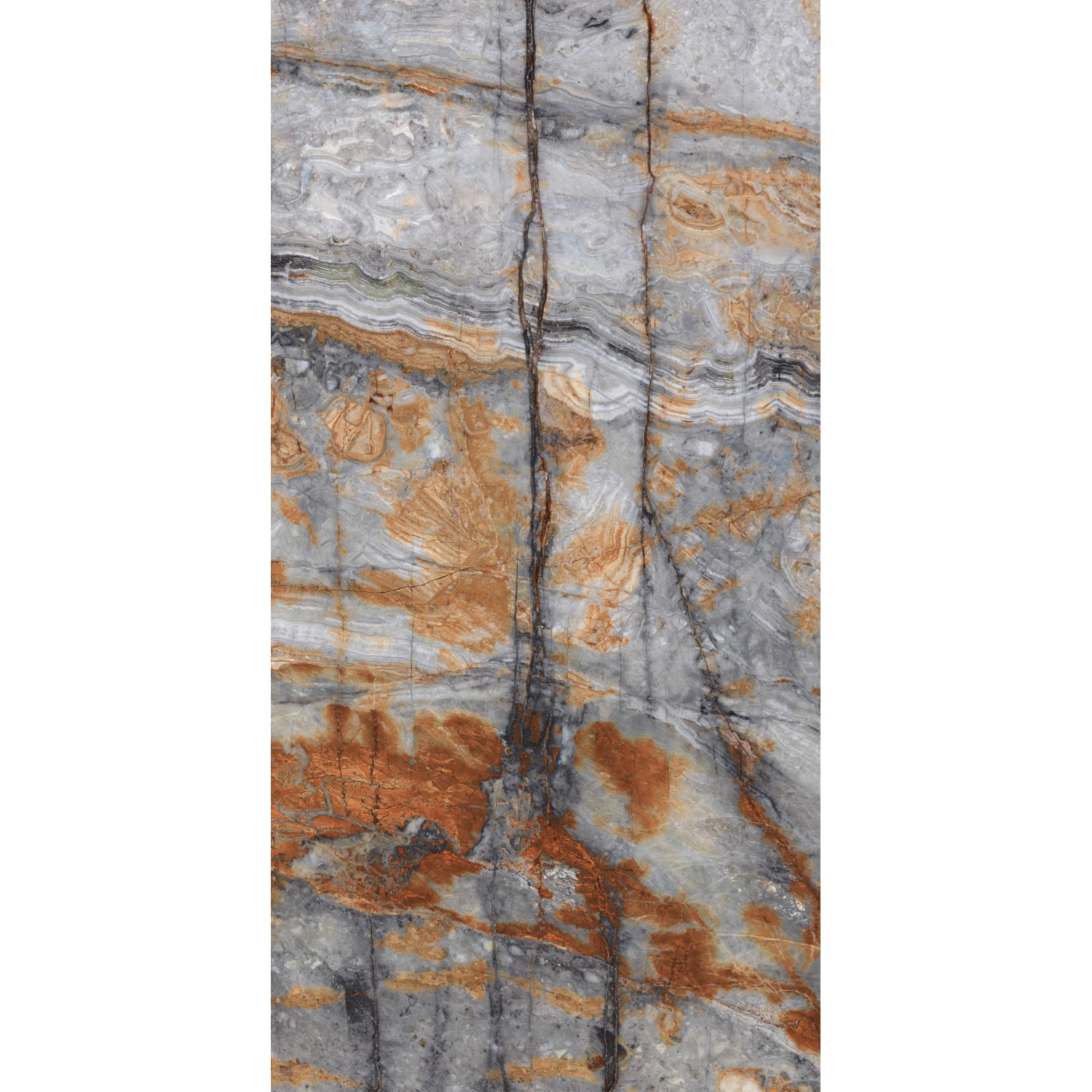 Feinsteinzeug Bodenfliese, 60x120 cm, polierte Steinoptik für Innenräume.