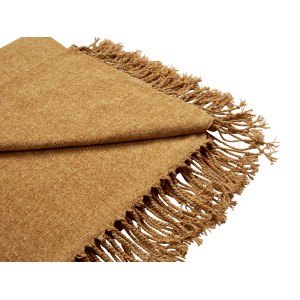 Gelbe Wohndecke (170x130 cm) mit Fransen für gemütliche Stunden auf dem Sofa oder im Bett.