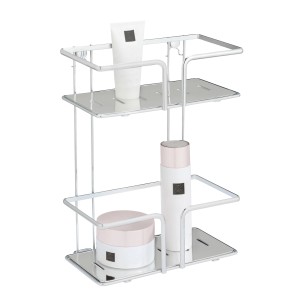 Wenko Wandregal Termoli mit 2 Etagen aus glänzendem Edelstahl, zur Aufbewahrung von Badutensilien.