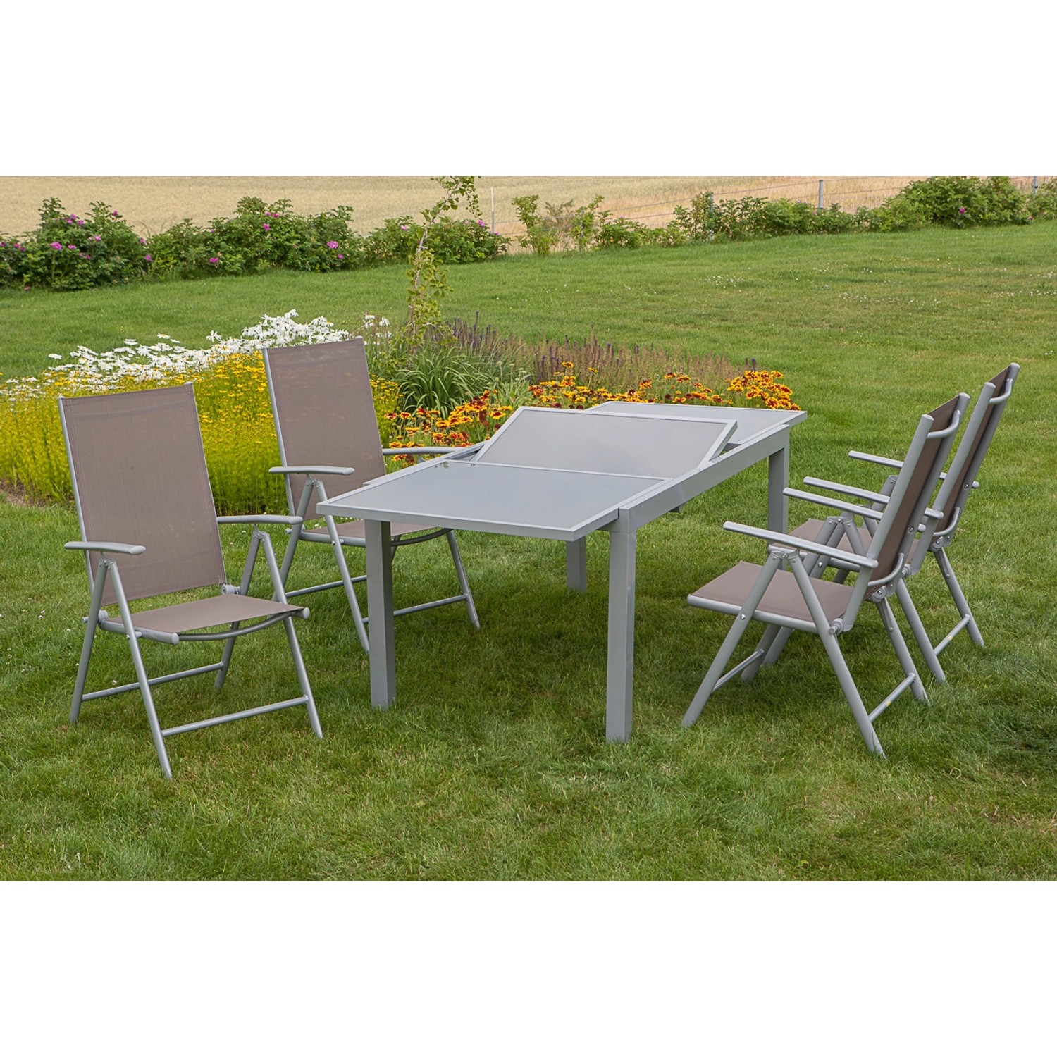 Merxx Gartenmöbel-Set Amalfi 5-tlg. Taupe mit Ausziehtisch 120/180 x 90 cm