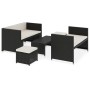 Schwarzes 5-tlg. vidaXL Garten-Lounge-Set aus Rattan mit cremefarbenen Auflagen.