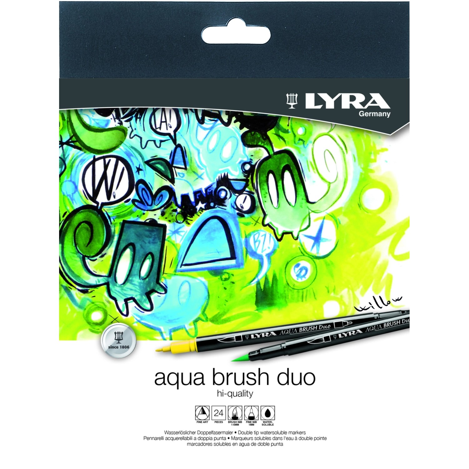 LYRA Aqua Brush Duo, 24 Stifte in verschiedenen Farben. Ideal für Handlettering und Kalligraphie.